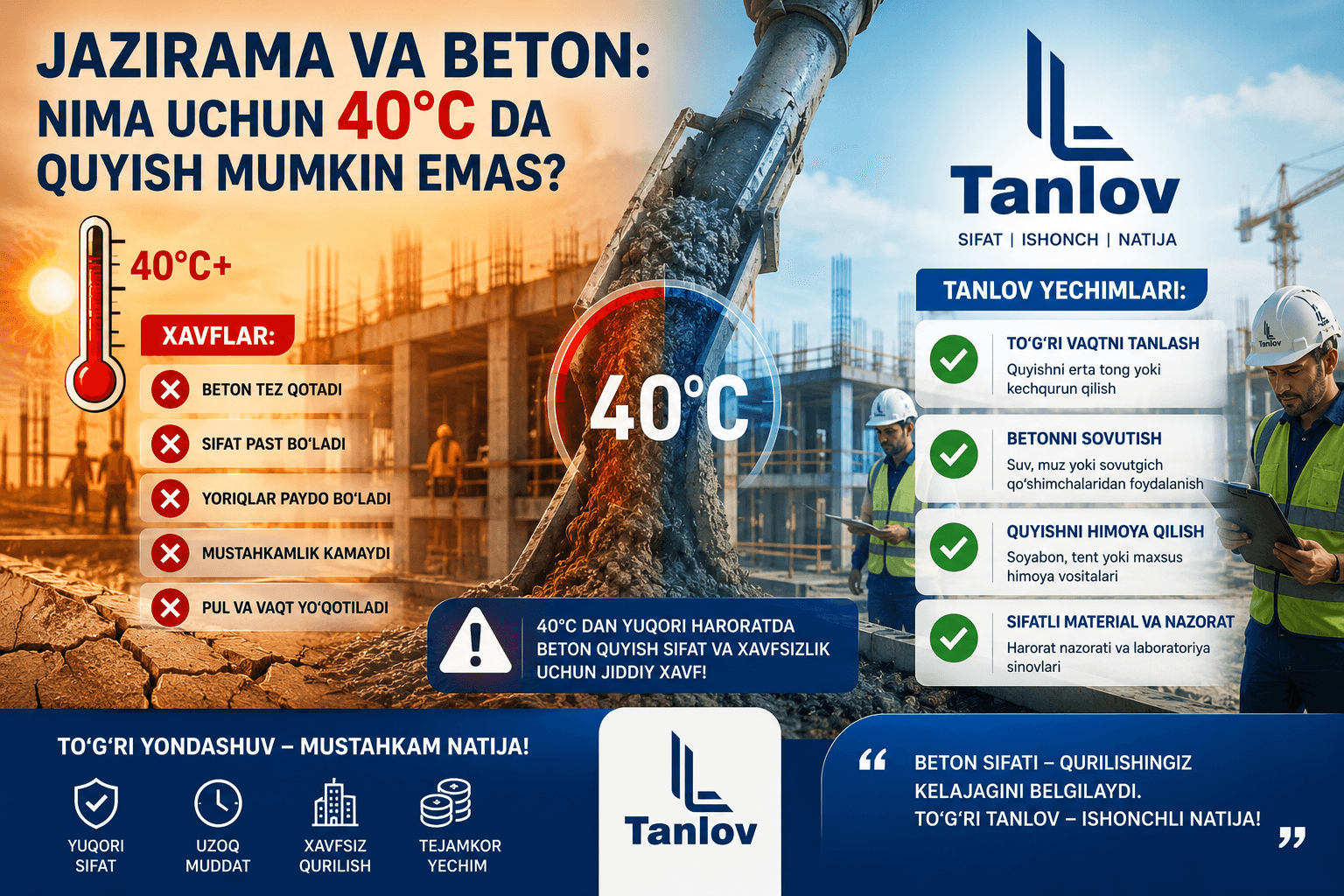 Jazirama va Beton: Nima uchun 40°C da Quyish Mumkin Emas?